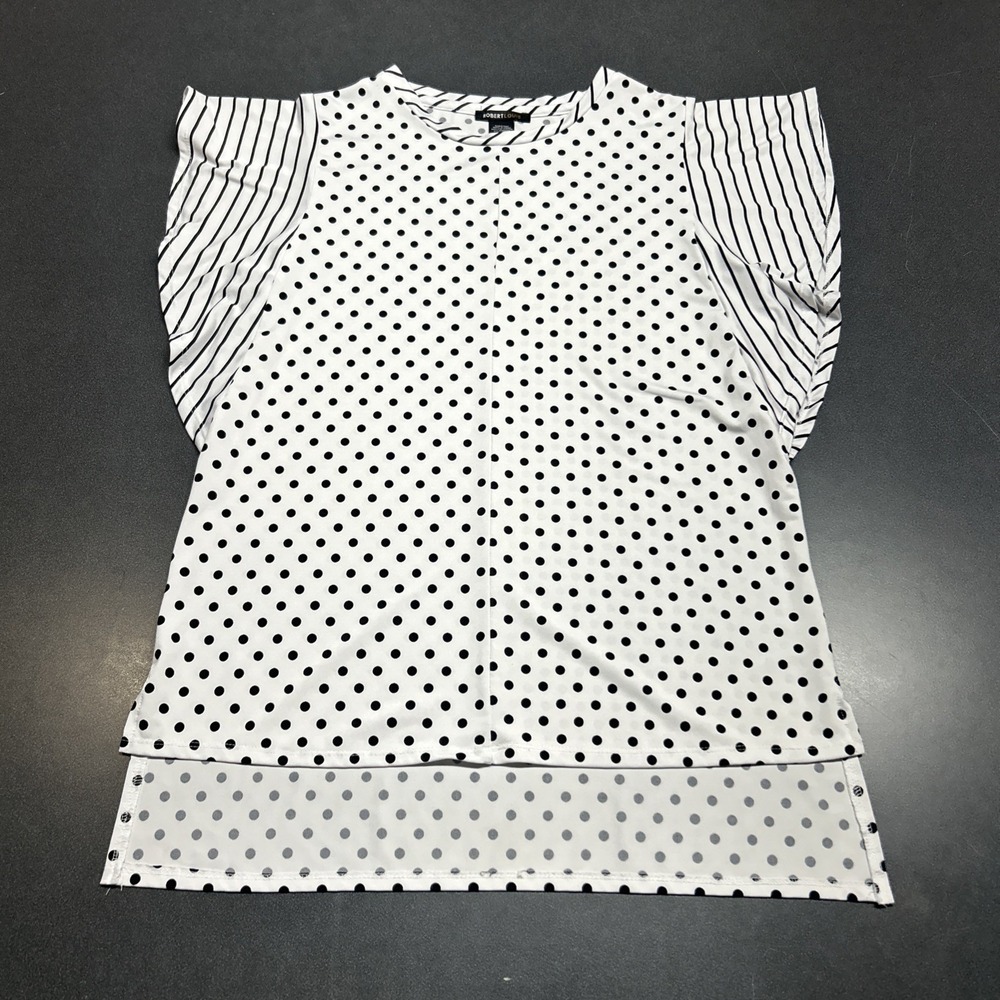 Robert Louis Black Polka Dot Top Ruffle Sleeve Blouse Career Office Retro Size S